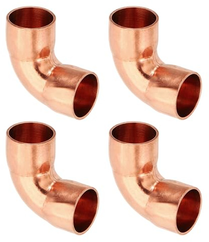 PATIKIL Kupferbogenfitting 12x0.8mm Ø/D 90 Grad, 4 Stück Kupferrohr | Kupfer 999% rein Kurzradius Rohrverbinder Lötverbindung für HVAC Kühlsystem