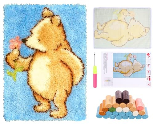 GWCYMYD 3D Latch Hook Rug Kit DIY Latch Hook Rug Kits DIY Crochet Carpet Making Beginner Set for Adults Beginners Present Decoration (Sky Blue)