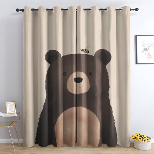 Luxfieo Bär Vorhänge Kinder Süße Cartoon Braunbär Vorhang Blickdicht Gardinen Verdunklungsvorhänge mit Ösen Thermovorhang für Wohnzimmer Schlafzimmer Fenster Deko 2er Set H 245 x B 140 cm T#359