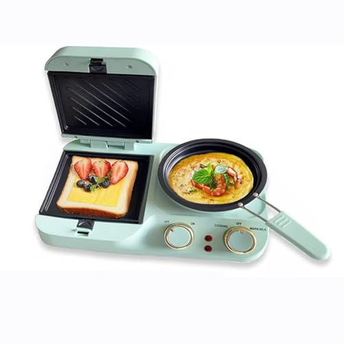 VLRBFDOI Green,3in 1 Breakfast Station, Household Breakfast Maker Electric Mini Toaster with Frying Pan with Frying Pan, Boiling Pot, Food Steamer