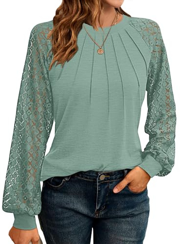 WNEEDU Sweatshirt Damen Pullover Herbst Langarmshirt Oberteile Tops T-Shirts Elegante Langarm Spitzen Lässig Bluse Frühling und Herbst Tops