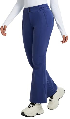 baleaf Pantaloni da sci da donna impermeabili, pantaloni da trekking, pantaloni softshell invernali traspiranti con calda imbottitura, per attività all'aperto, snowboard, sci, Blu, M