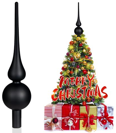 SKYYUE Puntale Albero di Natale Vetro, Nero Cima Albero di Natale 26 cm Topper Albero di Natales Punta Christmas Tree Topper Decorazione Natalizie (Nero Opaco)