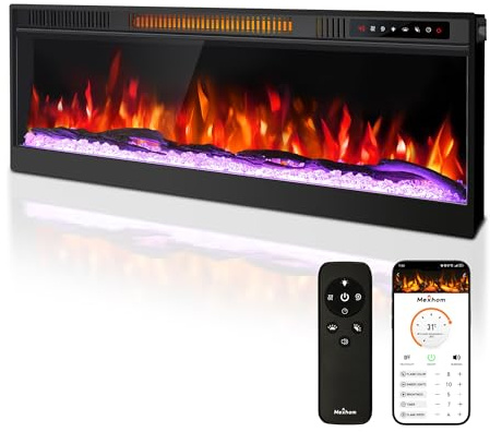 Mexhom 50in/127cm Ultradünner Elektrokamin mit Heizung ，Einbau & Wand