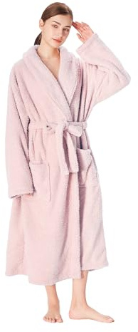 Catalonia Classy Flauschig Bademantel Damen Herren, Fluffy Sherpa Morgenmantel Lang, Sauna Bademäntel ohne Kapuze, Warme Geschenke für Frauen, Rose, M