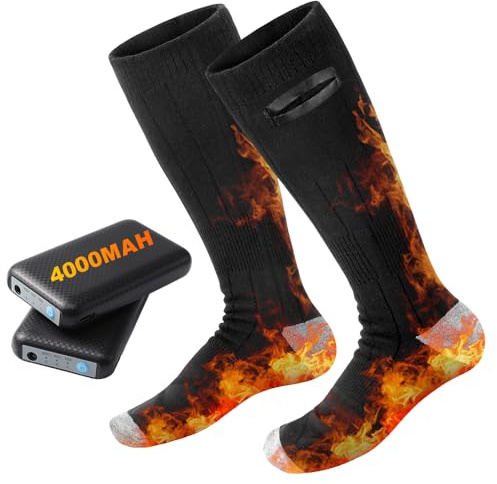 Calcetines Calefactables, Calcetines Térmicos Recargables, Calcetines Electricos Calefactables 4000mAh con 3 Temperatura-Batería de Larga duración para Caza Esquí Ciclismo Pesca en Invierno Cámping