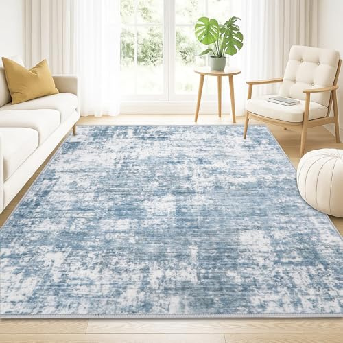 Haoyunll Tappeto Salotto Moderno Astratto Pelo Corto, Tappeti in Lana Sintetica Grandi Antiscivolo Lavabile in Lavatrice per Camera da Letto, Soggiorno, Grigio blu, 120x160cm