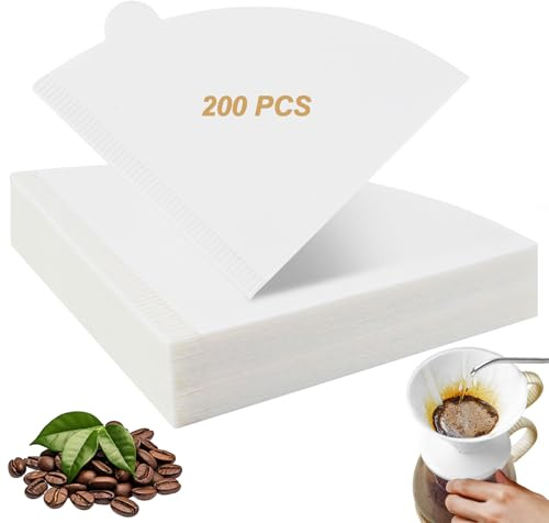 Solyxis Kaffeefilter Größe 1-200 Stück Filtertüten, V-förmiger Kegel Kaffeefilter, Ungebleichte Coffee Papierfilter für Kaffeemaschinen Kaffeekanne Filterbecher (1-2 Tassen)