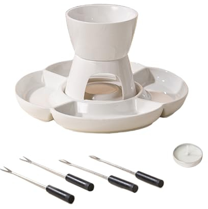 Ostfondue Set,Ostfondue Set Keramisk ljusuppvärmningsskål Gaffelbricka