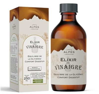 VITALYS ALPES - Elixir de Vinaigre - Complément Alimentaire Pour Equilibrer la Glycémie et le Confort Digestif - Sans Alcool - Ingrédients d'Origine Naturelle - Fabriqué en France - Flacon 250 ml