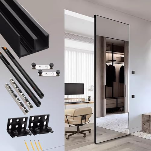 Minglez Sliding Door Kit 26 28 30 32 34 36 38 Concealed Sliding Barn Door Hardware Kit, Invisible Closet Door Track for Hidden Sliding Door, Black Ghost Track with Soft Close(75cm/29.5in)