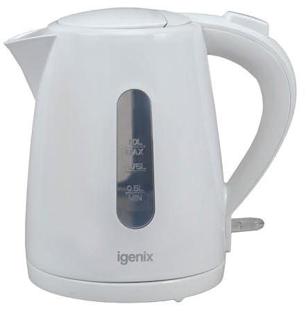 Igenix IGK11022W Cordless Electric Jug Kettle, 2200 Watt Rapid Boil, 1 Litre Capacity, 360° Base, Cord Storage, Removeable, Washable Filter, Boil Dry Protection (White)