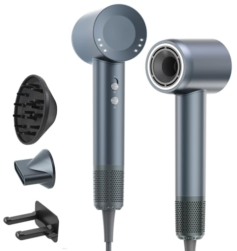Secador de Pelo Profesional con Difusor y Boquillas, 59 dB de Bajo Ruido Secador de Pelo Iónico, Motor Sin Escobillas de 160.000 rpm, Hair Dryer con 3 Temperaturas y 2 Velocidades, Gris