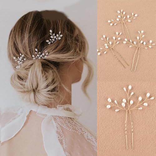 5 Pince Cheveux Mariage Avec Perles, Bijoux Cheveux Mariage éLéGants Pour Femmes Et Filles, Accessoires RaffinéS Pour MariéE Et Demoiselles D'Honneur, IdéAl Mariages Et Occasions SpéCiales (5, Or)