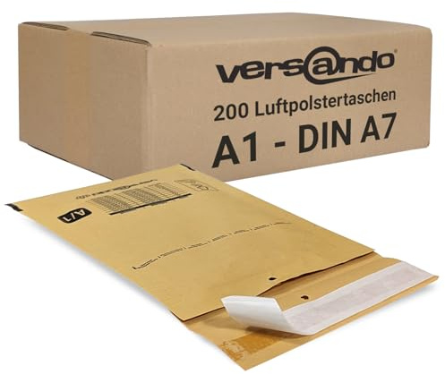 versando 200x A1 Luftpolsterumschläge Innenmaß 100 x 165 mm Außenmaß 120 x | 175 mm braun/goldgelb für DIN A7