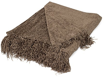Internet’s Best Chenille Throw Blankets | Taupe | Ultra Soft Couch Blanket with Fringe | Light Weight Sofa Throw | 100% Microfiber Polyester | Easy Travel | Bed | 50 x 60