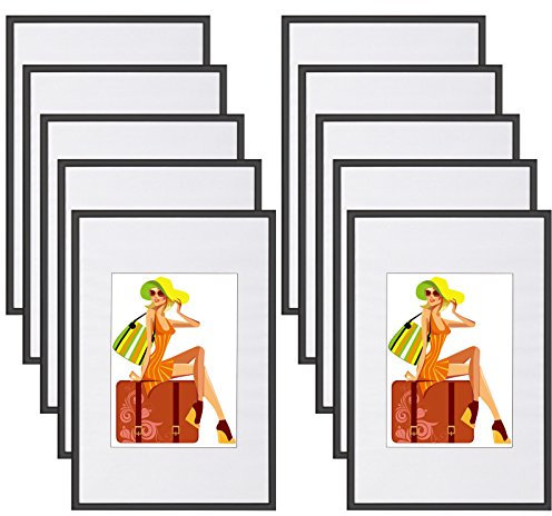 WOLTU Lot de 10 Cadre Photo 18x24 cm avec Passe Partout, Cadre et Plaque en Plastique pour Décoration Murale ou sur Table, à Poser Horizontalement ou Verticalement, Noir