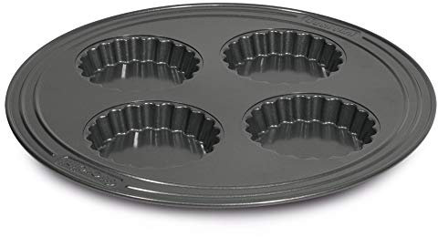 Guardini Elite, Stampo 4 Crostatine Rotondo Ø36 cm, Acciaio elevato spessore con rivestimento antiaderente performante, Colore grigio