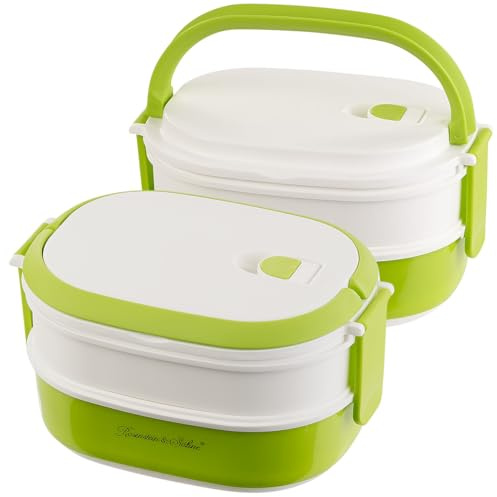 Rosenstein & Söhne Lunchbox mit 2 Fächern: 2er-Set Lunchbox, 2 Etagen, Tragegriff, Clip-Deckel, 700 ml (Kunststoff-Dose, Pausenbuffet-Dose)