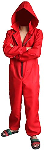 Angelaicos Unisex Red Jumpsuits Mask Halloween Party Costume Full Set (M)