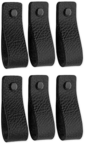 Brute Strength – Ledergriffe für Möbel – 16,5 x 2,5 cm – Schwarz – 6 Stück | Handgefertigte Möbelgriffe und Lederschlaufen aus Vollnarbenleder; für Schranktüren und Schubladen, Schrauben inklusive