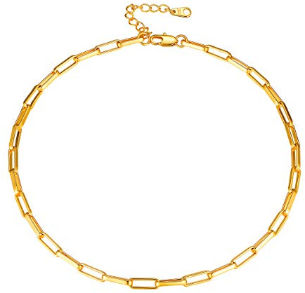 FOCALOOK Damen Choker 18k vergoldet kurze Halskette 35+5cm 5mm breit einfach goldfarben Kabelkette Ankerkette Modeschmuck Accessoire für Mädchen Weihnachten Geburtstag Jahrestag