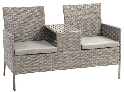 greemotion Rattan-Bank Felin, Gartenbank mit Tisch, ca. 141 x 86,5 x 66 cm, Grau