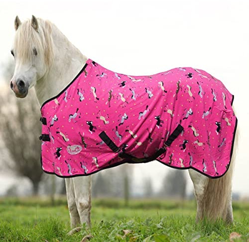 York Pony Abschwitzdecke mit Kreuzgurt Horsi Fleecedecke Turnierdecke Pink (105 cm)