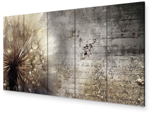 murando - Wandbilder XXL Pusteblume 100x40cm 5 tlg - Wand Deko Leinwand Bilder Groß Wanddeko Wohnzimmer Schlafzimmer Kunstdrucke - Blumen Natur Vintage b-C-0180-b-o