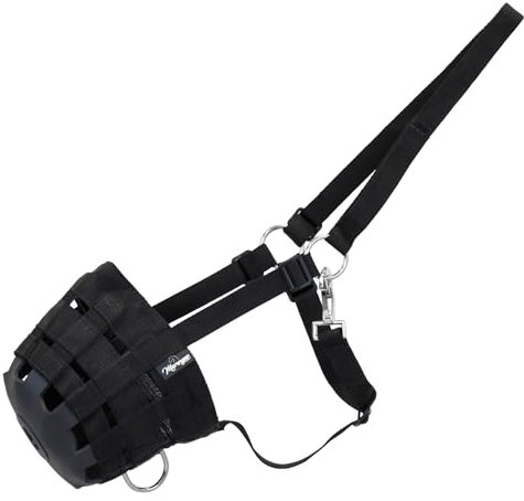 Marengos - Fressbremse Pferd & Pony | Maulkorb mit Fress-Schutz | zur Kontrolle von Grasverzehr & bei Krankheit | stufenlos einstellbar | Weide-Maulkorb in schwarz für Pony