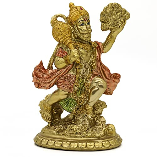 alikiki Hinduisk gud flygande Hanuman-staty - Indisk idol Hanuman Murti Pooja skulptur Indien Lord statyett hemmakontor tempel Mandir Diwali Puja gåvor objekt yoga altare helgedom dekor
