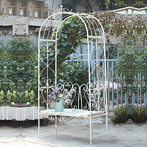 MENG Arceau À Rosiers avec Banc Arche De Jardin en Métal Blanc Arche À Rosiers Plantes Grimpantes pour Jardin, Pelouse, Décoration Extérieur De Patio