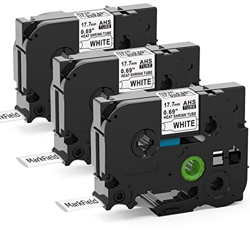 3x Kompatibel mit Brother P touch HSe-241 17.7mm Schrumpfschlauch Bänder | MarkField HS-241 HSe241 Schwarz auf Weiß Schrumpfschlauch Schriftband für PT-E300 E500 E550W E800W H500 D400 D450 D600 P700