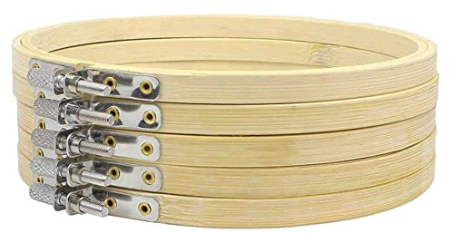 Zasvec Stickrahmen Holz 26cm 5 Stück Stickereirahmen Stickrahmen Bambus Kreis Kreuzstich Hoop Ring Verstellbare Ringe Reif Hoops für Basteln DIY Nähen