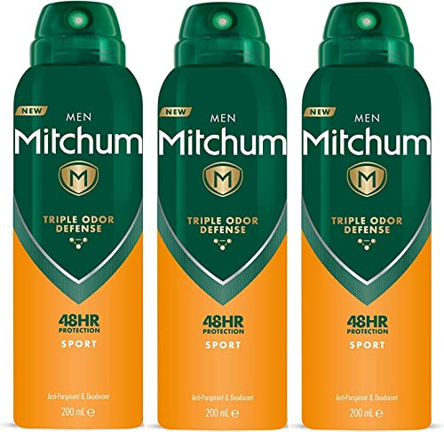 Mitchum Men Triple Odor Defense 48HR Protection Aerosol Deodorant Body Spray & Anti-Perspirant Sport 200 ml 3 Pack