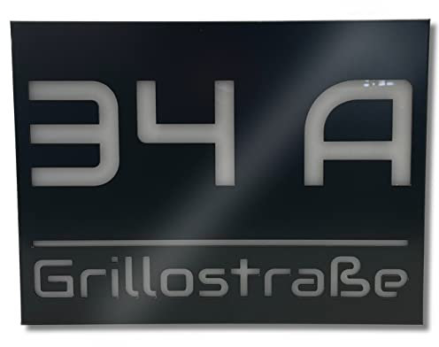 Hausnummer Schild 40x30cm, LED Beleuchtete 230V mit Gravur Straßenname und Nummer Personalisiert, Sehr Strapazierfähiges Dibond-Material, (Anthrazit) von Printima