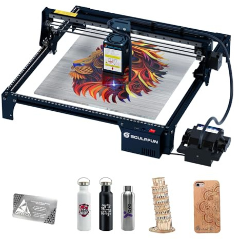 Sculpfun S30 Pro Max Laser Graviermaschine metall 20W, Lasergravur Maschine, Automatische Luftassistent 30L/min, Industrieschiene, Limitschalter, Farbige Metallstich, Einstellbarer Augenschutz