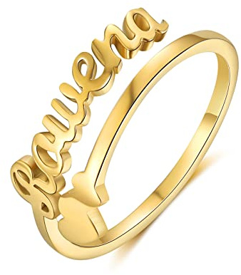 kaululu Personalisiert Ringe mit Namen für Damen Edelstahl Offener Ring Einstellbar Drehring Herz Schmuck Geschenk für Geburtstag Weihnachten Valentinstag Muttertag