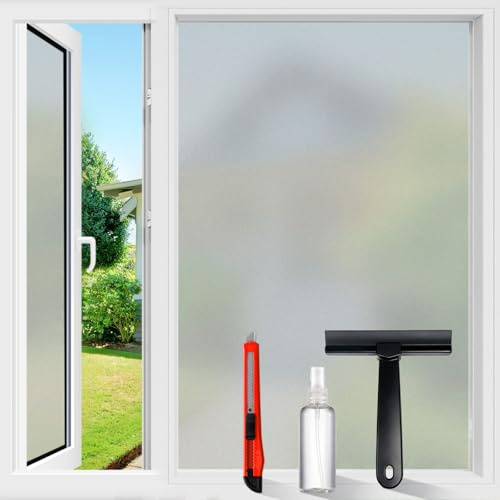 Frosted Window Privacy Film Frosted Glass Window Film Sun Blocking Window Tinting Film for Home, Static Clings Removable Frosting Bathroom Door Window Covering, White,29.5 Inch x 78.74 Inch