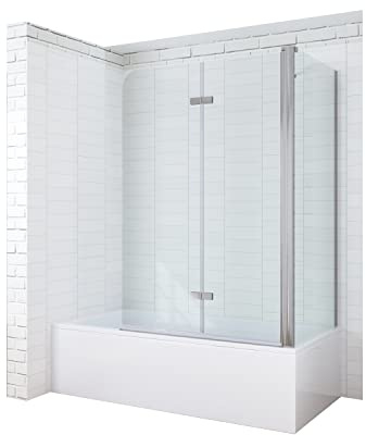 AQUABATOS® Eck Duschtrennwand Duschwand für Badewanne faltbar Badewannenaufsatz 120x140cm mit Seitenwand 70x140cm aus 5mm ESG Sicherheitsglas Nano-Beschichtung