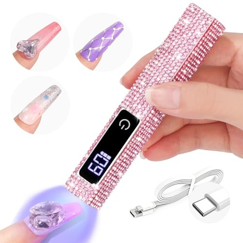 Saviland U V Lampe für Gelnägel, Mini U V Lampe für Nägel【Schützen Sie die Haut】【Wiederaufladbar】Klein LED Nagellack Trocknergerät für Nagellack Aufbaugel Nail Tips nagelkleber(Rosa Diamant)