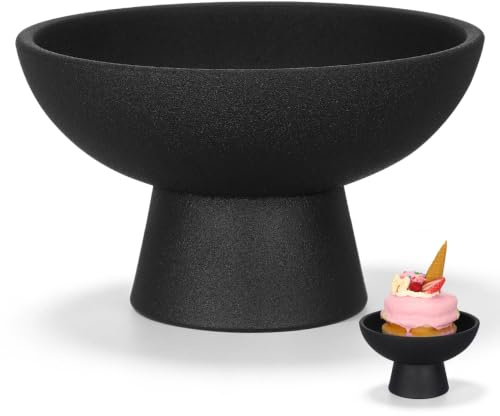 PRETYZOOM Footed Ceramic Fruit Serving Tray Black Fruit Bowl for Dining Table Snack Serving Tray Dessert Treat Plate Table Centerpiece for Kitchen Party Catering and Family Gatherings
