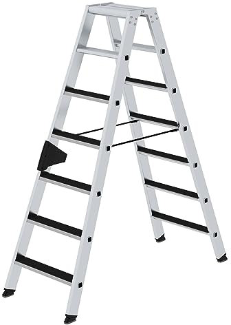 PROREGAL Stufen-Stehleiter | beidseitig begehbar mit Clip-Step | 2x7 Stufen | Leiter, Teleskopleiter, Trittleiter, Bockleiter, Sprossen-Doppelleiter