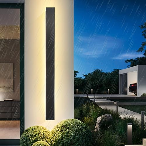 YUEEU 100CM LED Wandleuchte Aussen Lange Wandlampe Schwarz Ip65 3000K | Außenleuchte Außenwandleuchten Hauswand Wasserdicht Outdoor Wand Lampe Terrasse Gärten, Villa , Warmes Licht Anthrazit Innen