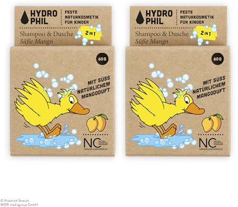 HYDROPHIL - Festes Kinder Shampoo & Dusche - Vegan Naturkosmetik - Für alle Hauttypen (Süße Mango, 60g (2er Pack))