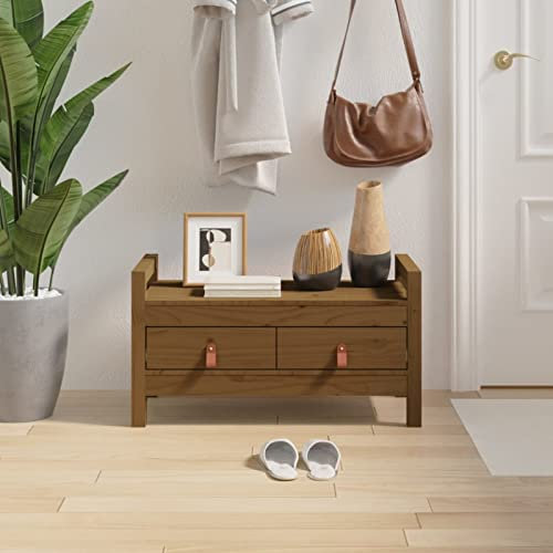 LAPOOH Flurbank' Sitzbank Esszimmer, Küchenbank, Bank Esszimmer, Hockerbank, Pflanzenbank, Betthocker, Sitzecke Küche, Honigbraun 80x40x43 cm Massivholz Kiefer