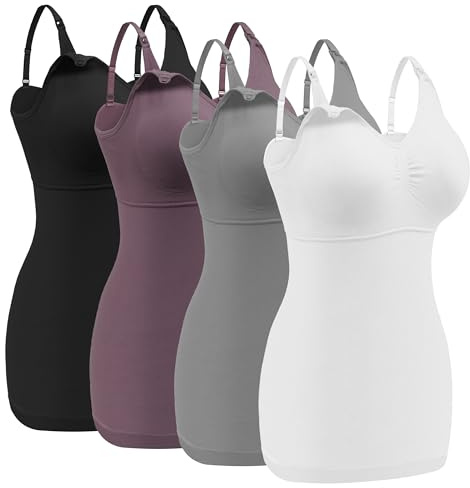 Angelhood 4 Pack Maternity Nursing Tank Tops for Breastfeeding,Womens Nursing Maternity Cami Built in Bra Sleep Bra