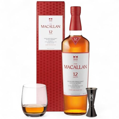 Macallan 12 Year Old Sherry Cask Whisky Glass & Jigger Bundle Set 70cl