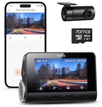 70mai 4K Dashcam A810, HDR Dual-Kanal Dash Cam mit 128GB SD-Karte, Sony STARVIS 2, Night Owl Vision, vorne und hinten 24/7 Parküberwachung, 4G LTE, AI-Sensor, GPS, ADAS, WiFi&App Steuerung