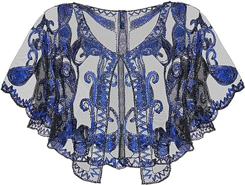 VILOREE Damen Umschlagtücher Stola für Abendkleid 1920s Retro Schal Hochzeit Party Braut Schal Gatsby Kostüm Accessoires Blau (57)